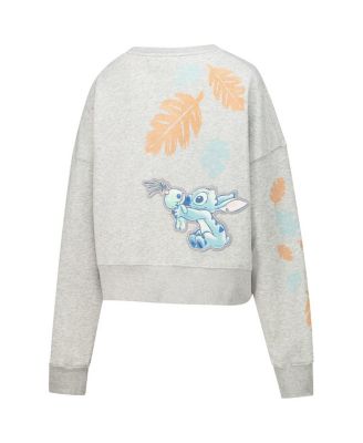 Women's Heather Gray Lilo and Stitch Hold on Tight Loose Fit Cropped Pullover Sweatshirt