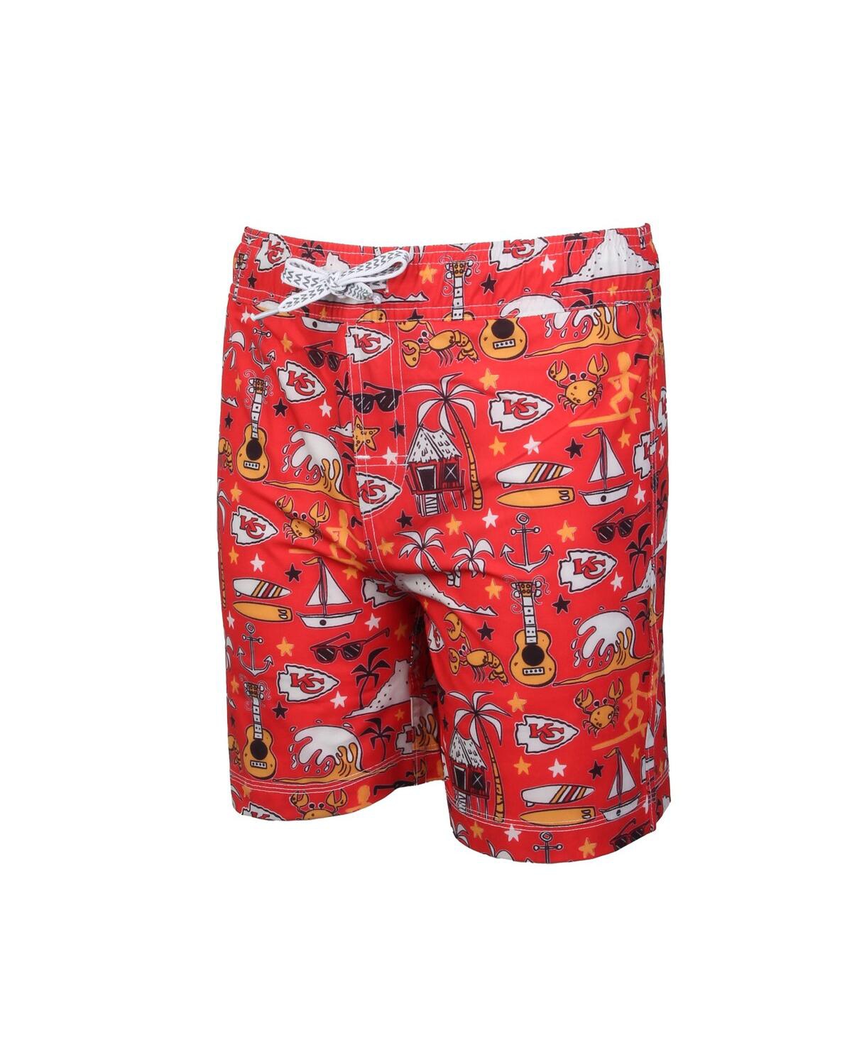 Wes & Willy Big Boys And Girls Red Kansas City Chiefs Luau Swim Trunks