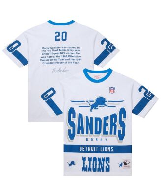 Mitchell & Ness - Men's Barry Sanders White Detroit Lions Name Number Team Origins Vintage Logo T-Shirt
