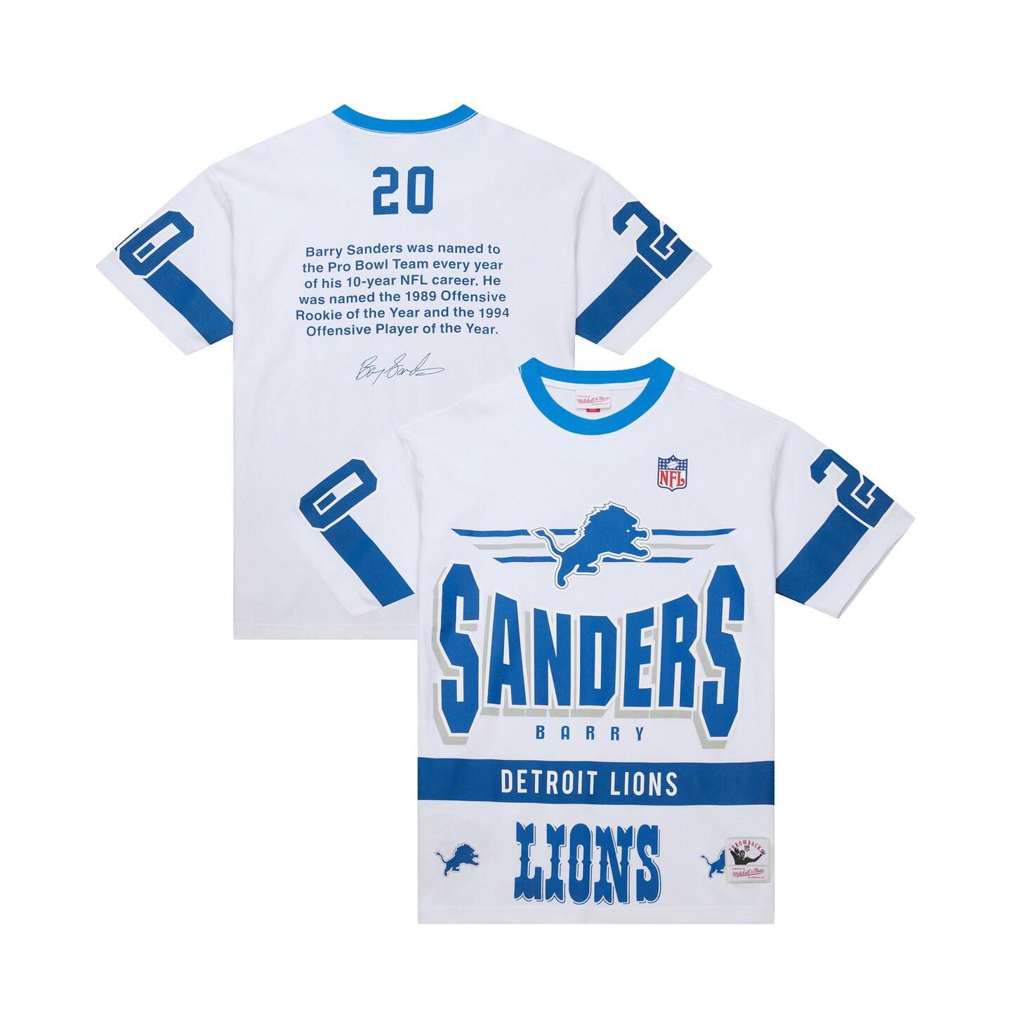 Мужская футболка Mitchell & Ness Barry Sanders White Detroit Lions Name & Number Team Origins Vintage Logo — фото 1