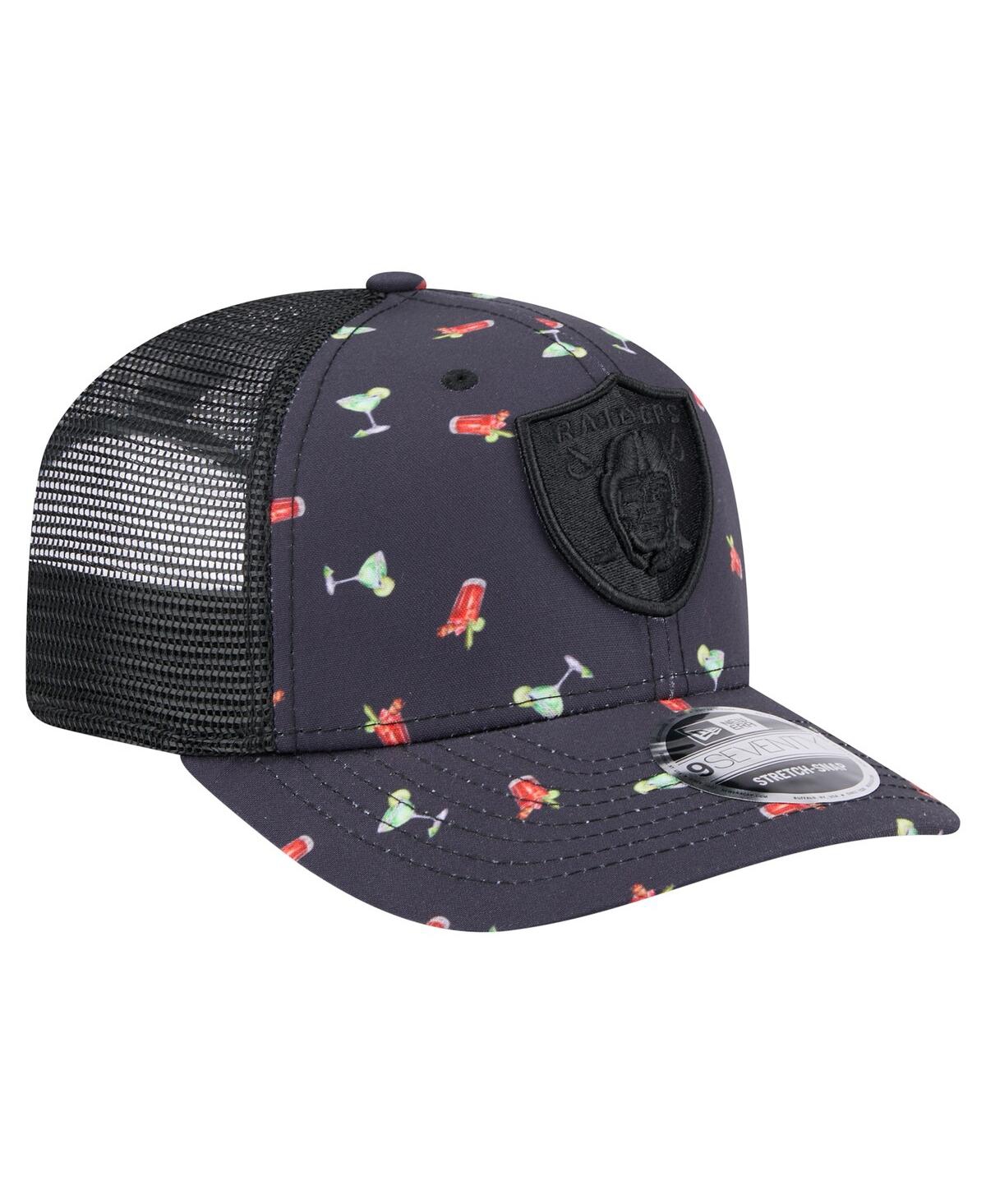 New Era Men's Navy/black Las Vegas Raiders Adventure Drinks Pattern 9seventy Stretch Snap Hat