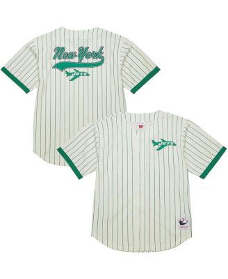 Men's Cream New York Jets Vintage Logo Final Seconds Full-Button Mesh T-Shirt