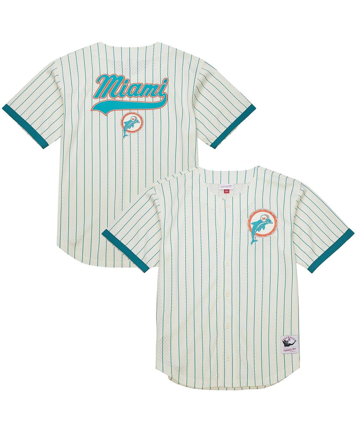 Men's Cream Miami Dolphins Final Seconds Vintage Logo Mesh Button-Up Shirt - Cream
