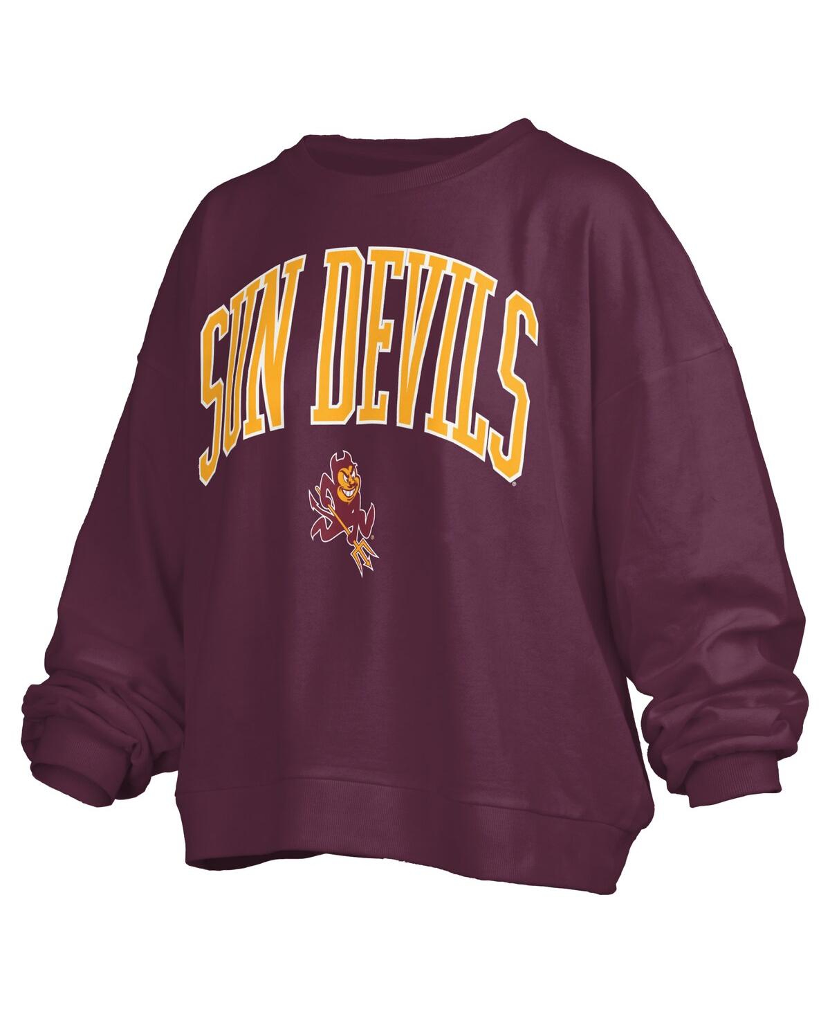 PRESSBOX WOMEN'S MAROON ARIZONA STATE SUN DEVILS JANISE ARCH OVER LOGO WAIST LENGTH OVERSIZED PULLOVER SWEATS