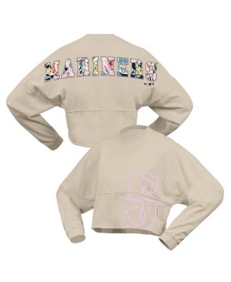 Fanatics - Women's Cream Seattle Mariners Floral Preppy Cropped Long Sleeve T-Shirt
