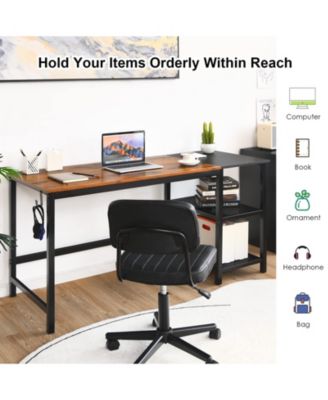 59 Inch Industrial Computer Desk with 2 Tier Storage Shelves for Home Office