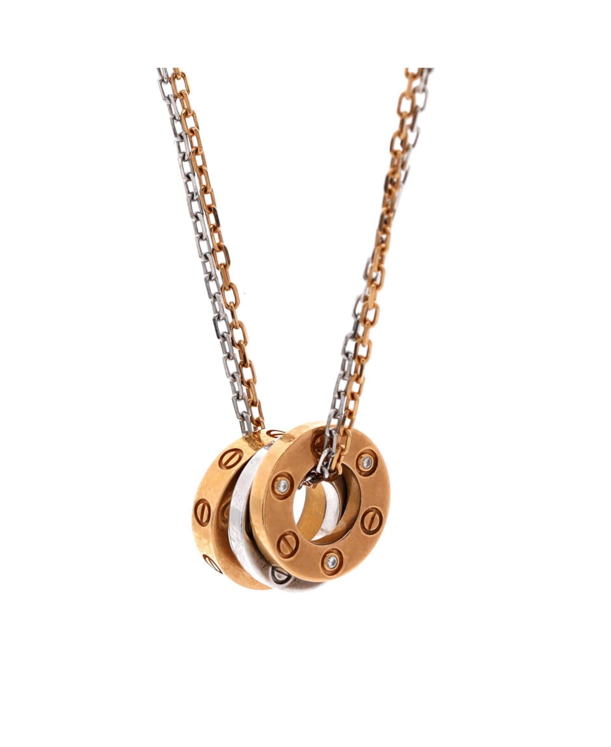 Love 3 Ring Pendant Necklace 18K Rose Gold and 18K White Gold with 6 Diamonds - 18k rose gold, 18k white gold