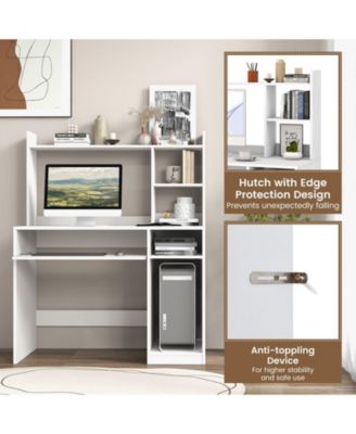 Home Office Computer Desk with Bookcase Keyboard Tray and CPU Stand