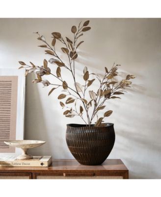 Brown with Black V-Pattern Polyresin 12-Inch Round Planter