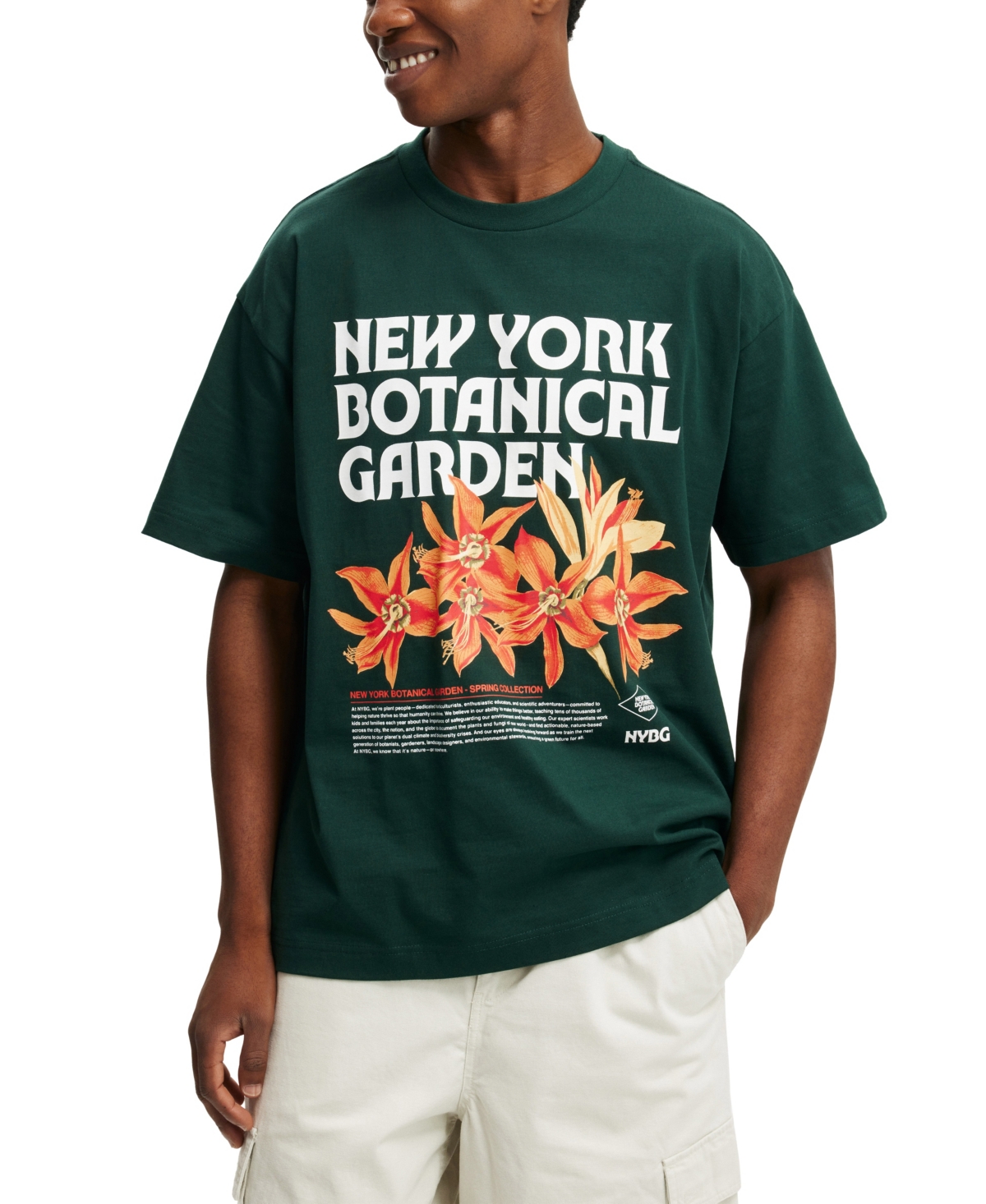 Men's Box Fit New York License T-Shirt - Pineneedle green, Orange lily