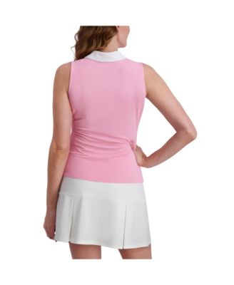 Women's SIDE RUCHED SLEEVELESS CONTRAST COLLAR POLO