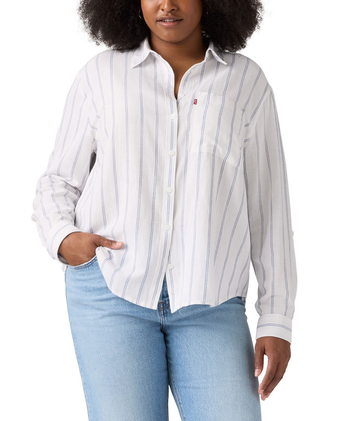 Plus Size Darlene Striped Linen-Blend Shirt - Shahi-d- Stripe