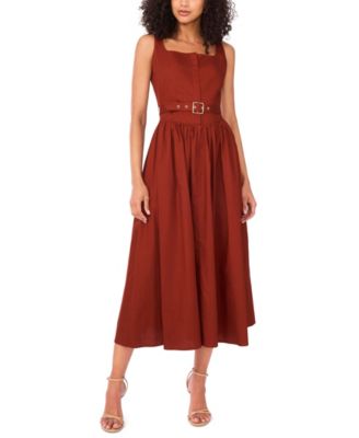 1.STATE - Women's Square-Neck Sleeveless Belted Midi Dress