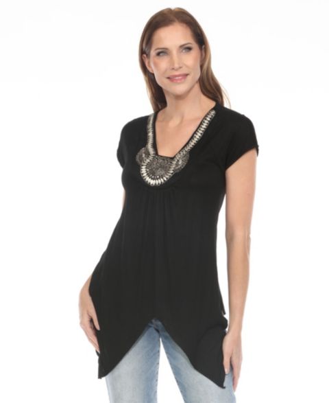 Женский топ White Mark Beaded Angled Hem Knit, цвет: Чёрный