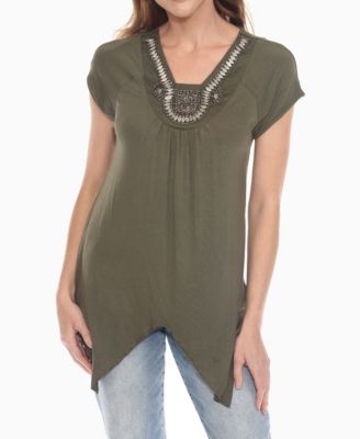 Women's Beaded Angled Hem Knit Top