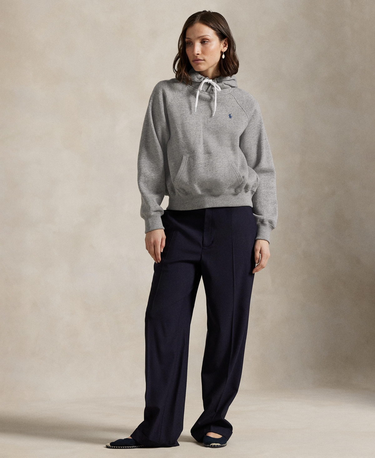 Polo Ralph Lauren Grey Hoodie With Drawstring Hood And Pony Embroidery On The Front