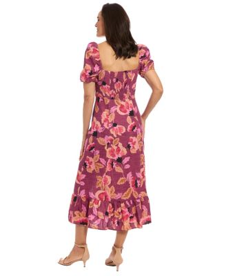 Women's Printed Square-Neck Puff-Sleeve Dress