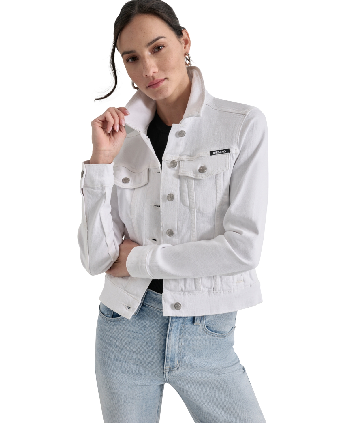 Shop Dkny Jeans Women's Button-down Denim Trucker Jacket