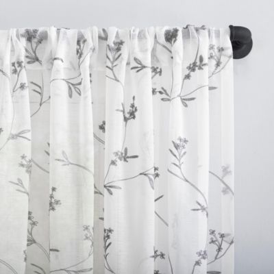 Delia Embroidered Floral Sheer Rod Pocket Curtain Panel