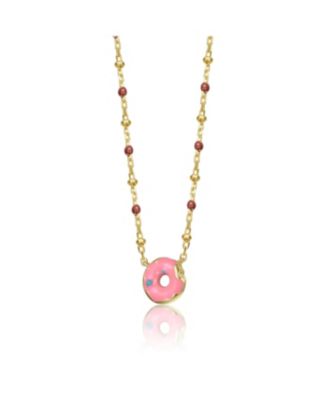 14K Gold Plated with Pink Donut Solitaire Necklace
