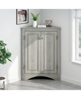 31.5"H Triangle Corner Cabinet, Adjustable Shelves, Kitchen/Home Freestanding Storage