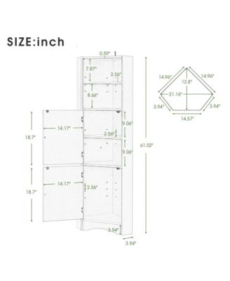 61.2"H Tall Corner Bathroom Cabinet with Doors and Adjustable Shelves, Freestanding MDF Unit