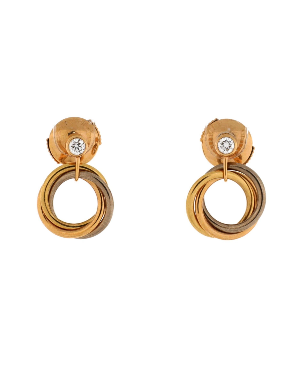 Trinity Dangle Earrings 18K Tricolor Gold with Diamond - 18k gold