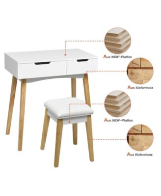 Wooden Vanity Table with Flip Top Mirror and Cushioned Stool