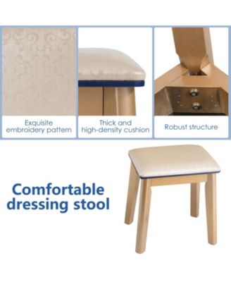 Makeup Vanity Table Set with Touch Screen Dimming Mirror and 3 Color Lighting Modes