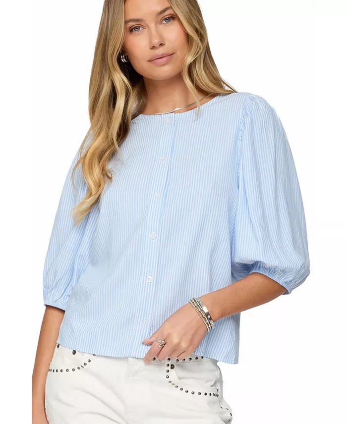 Women's Pinstripe Linen Look Button Up Shirt