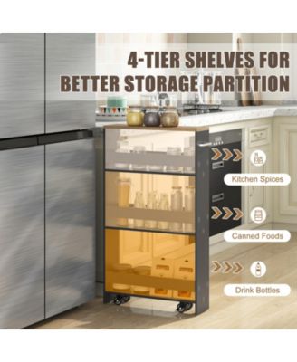  19" Engineered wood 4 Tiers, Locking Wheels, Handle/Towel Rack, Slim Design Rolling Storage Cart