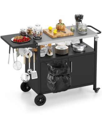 Outdoor Grill Cart with Storage and Folding Stainless Steel Top
