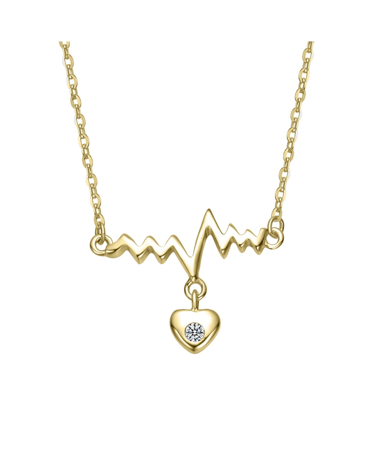 14K Gold Plated with Clear Cubic Zirconia Heartbeat with Heart Pendant Necklace - Gold