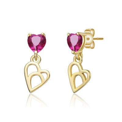 Kids Plated with Colored Cubic Zirconia Heart Drop Earrings