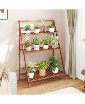 3-Tier Bamboo Ladder Shelf Foldable Plant Flower Bookshelf