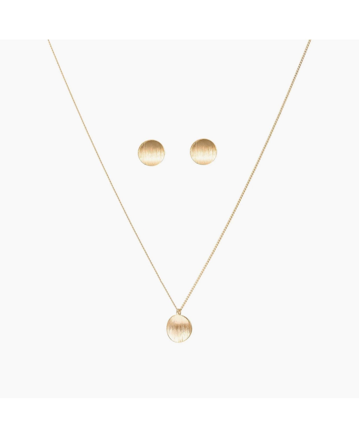 Sterling Silver 18k Gold Plated Madeleine Round Disc Pendant Necklace & Stud Earrings Set