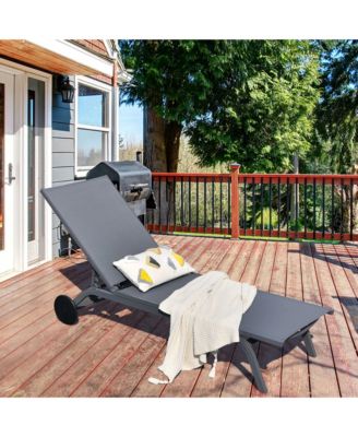 Set of 2 Patio Chaise Lounge Chair Aluminum Adjustable Recliner w/ Wheels