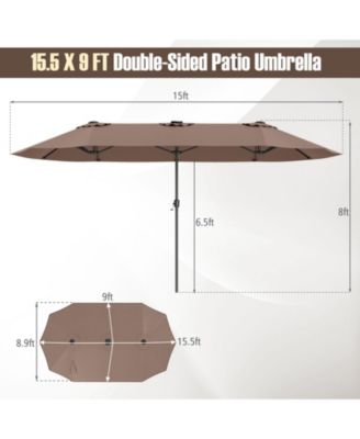 15.5 FT Extra-Large Patio Umbrella with LED Solar Lights and Crank Handle
