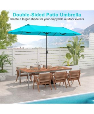 13 Feet Double-Sided Patio Twin Table Umbrella with Crank Handle