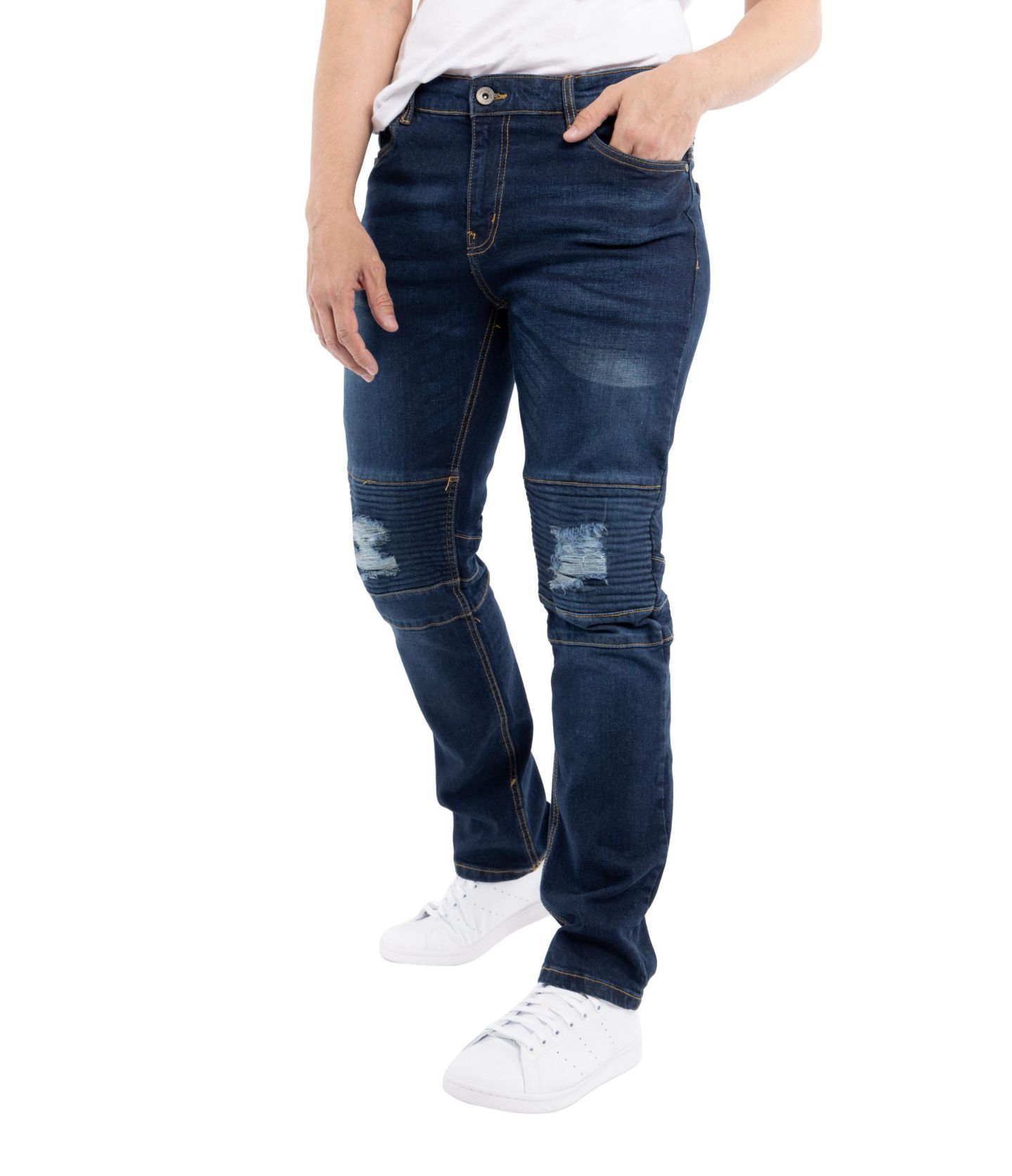 Мужские джинсы X-Ray RAW X Slim Fit Moto, цвет: Тёмный синий — фото 10