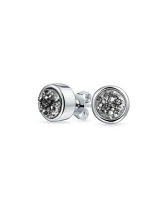 Boho Simple Fashion Bezel Set Druzy Quartz Stud Earrings Silver Plated Brass