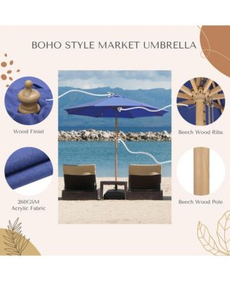 9Ft Patio BOHO Market Patio Umbrella 260GSM Acrylic Fabric 5-Year-Non-Fading Resort Outdoor Market Hyacinth Blue