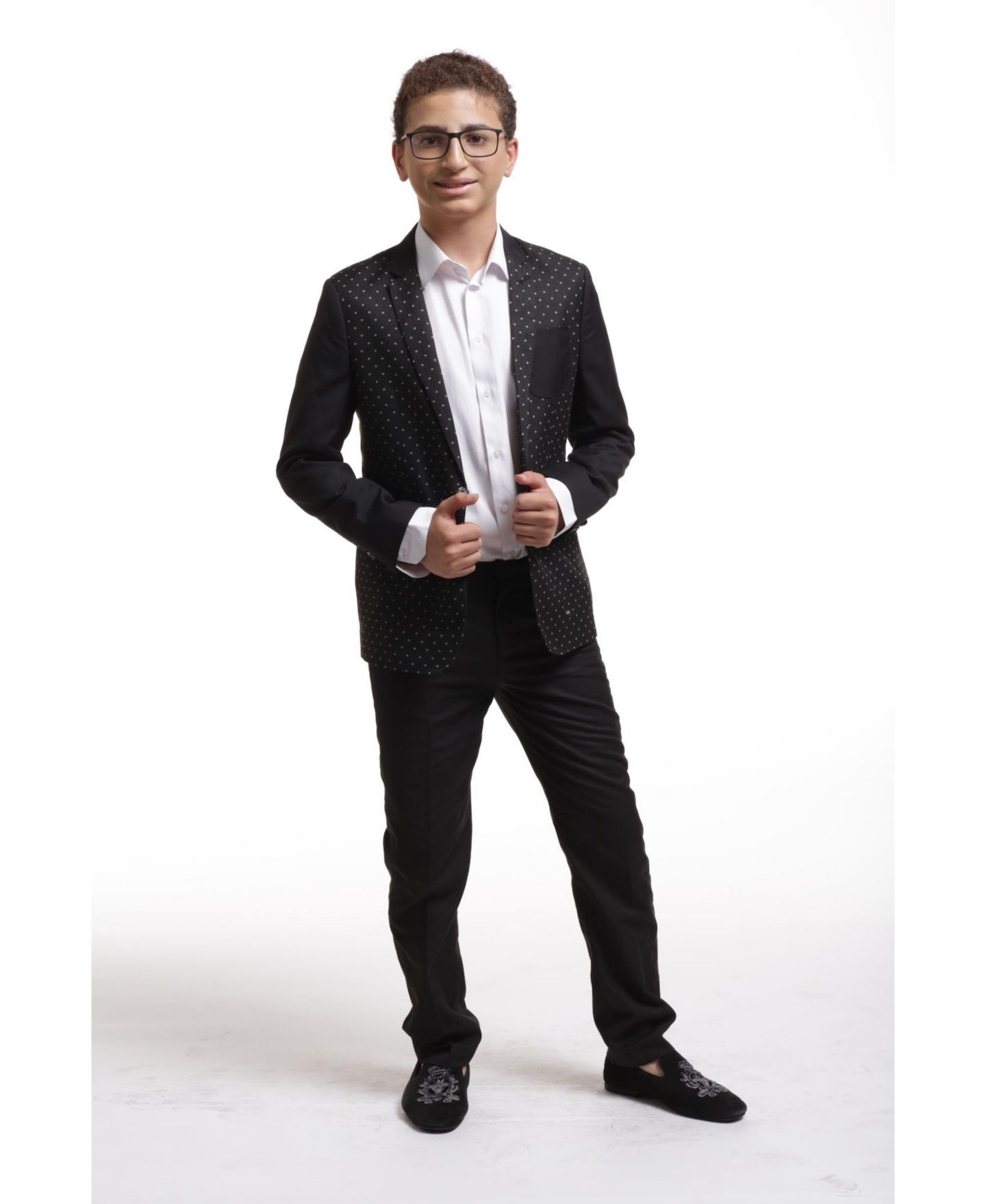 Пиджак Elie Balleh Black Slim Fit Diamond Dots Blazer для мальчиков, цвет: Чёрный — фото 3