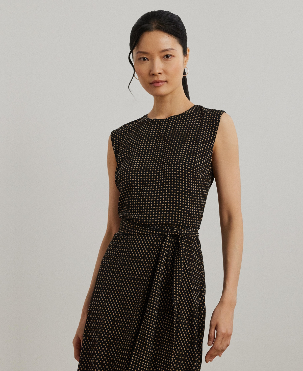 Ralph Lauren Geo-print Belted Bubble Crepe Dress In Multi