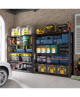 83.86 Inches Wide Black Metal Shelves, with 5 Removable Dividers, Large Capacity, Strong Load Bearing, Suitable for Garage, Kitchen and Office.