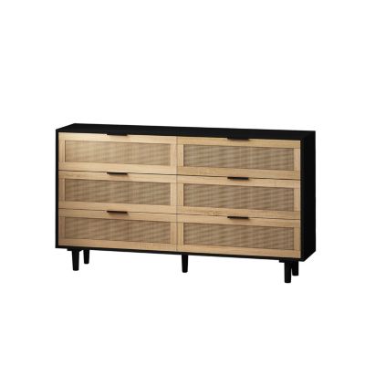 6-Drawer Black Rattan Storage Cabinet