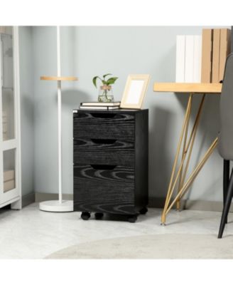 3 Drawer Office Storage Cabinet, Under Desk Cabinet with Wheels, Black Wood Grain