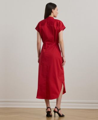 Women's Tie-Front Cotton-Blend Shirtdress