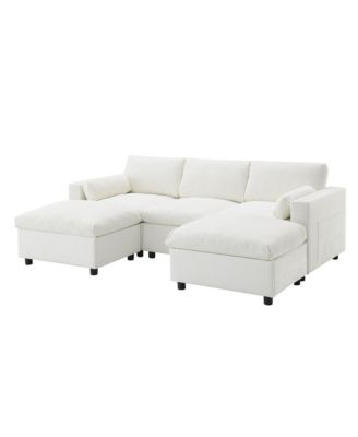  Chenille Modular Sectional Sofa with Ottomans & Pillows