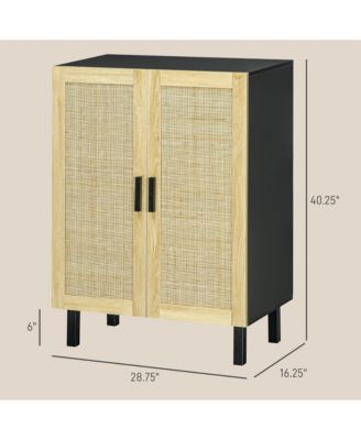 Sideboard Buffet Cabinet, Kitchen Cabinet, Coffee Bar Cabinet with 2 Rattan Doors and Adjustable Shelves, Black and Natural